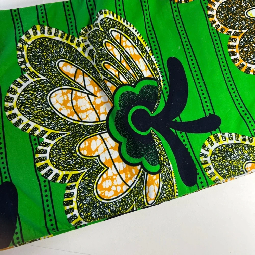 Vlisco Super-Wax 6 Yds Genuine Dutch Wax Block Print Cotton Fabric Green Floral